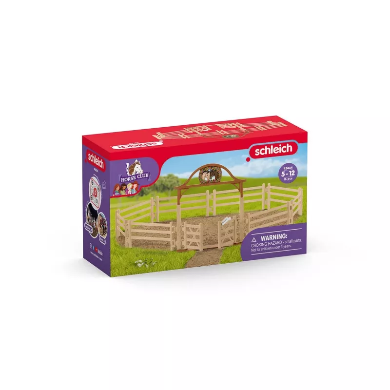 schleich HORSE CLUB aptvaras su įėjimo vartais, žaislinė figūrėlių tvorelė, 5 m., arklidė, arkliai, smėlio, ruda