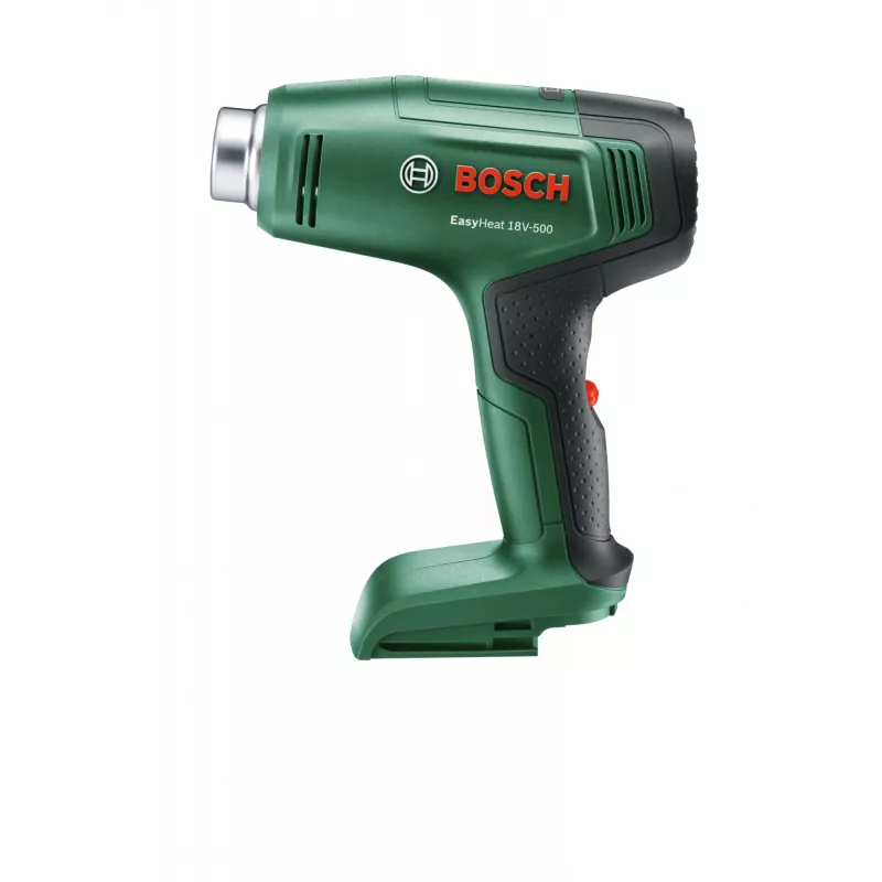 Karšto oro pistoletas Bosch EasyHeat 18V-500 — belaidis, 72 W, 4 Ah baterija, 350–450 °C, pistoleto rankena, žalias