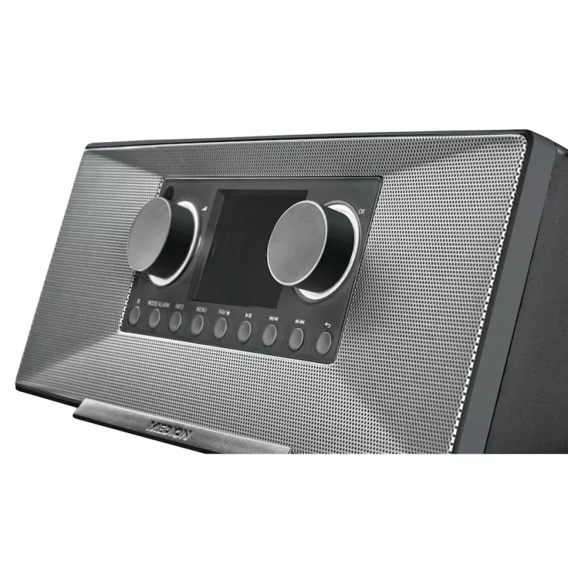 Internet radijas MEDION LIFE P85333 — DAB+ / FM, 12 W RMS, 2,8 colio TFT, Wi‑Fi 802.11a/b/g, 3,5 mm lizdas, pilka
