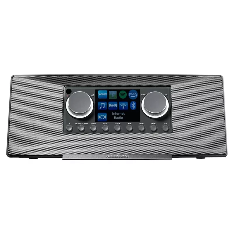 Internet radijas MEDION LIFE P85333 — DAB+ / FM, 12 W RMS, 2,8 colio TFT, Wi‑Fi 802.11a/b/g, 3,5 mm lizdas, pilka