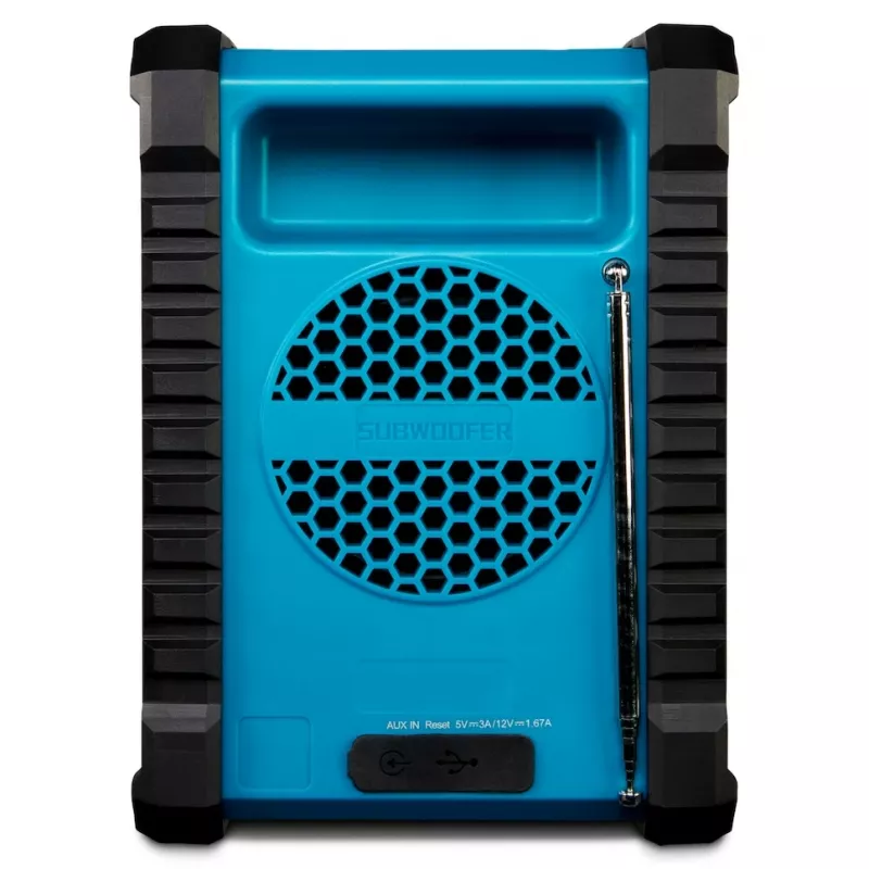 Nešiojamasis skaitmeninis radijas MEDION LIFE E65895 (MD 43895) — PLL imtuvas, 10 W RMS, LCD, Bluetooth 10 m, IP54, išorinė antena, juoda/mėlyna