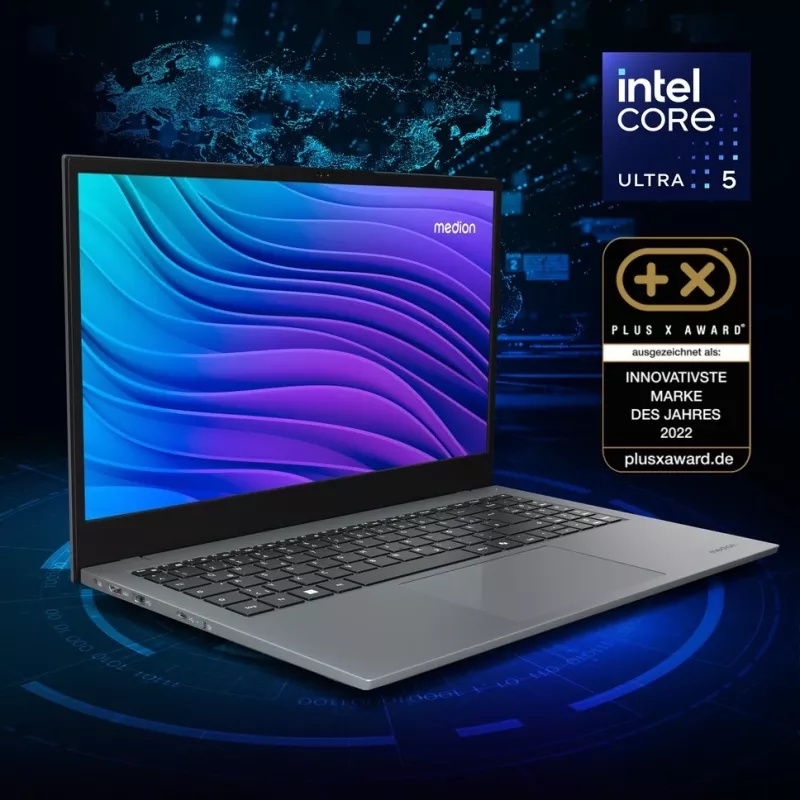 MEDION E15443 „Intel Core Ultra 5 125H“ nešiojamasis kompiuteris 39,6 cm (15,6 colio) Full HD 16 GB DDR5-SDRAM 512 GB SSD „Windows 11 Home“ pilka