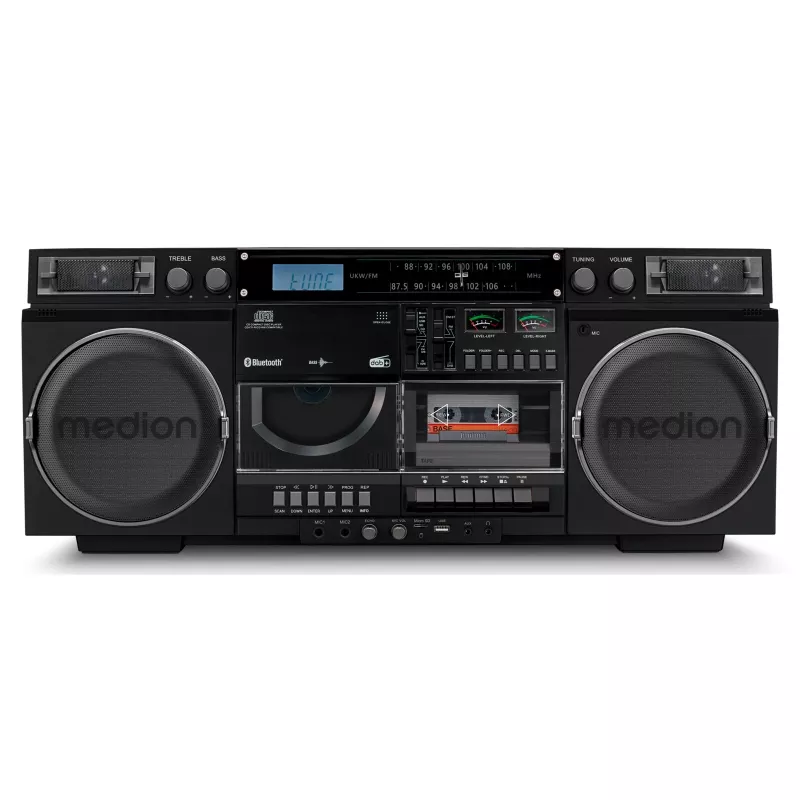 Muzikinė sistema MEDION LIFE P66538 — 20 W, 2 krypčių garsiakalbiai, DAB+/FM/PLL, Bluetooth, LCD ekranas, juoda