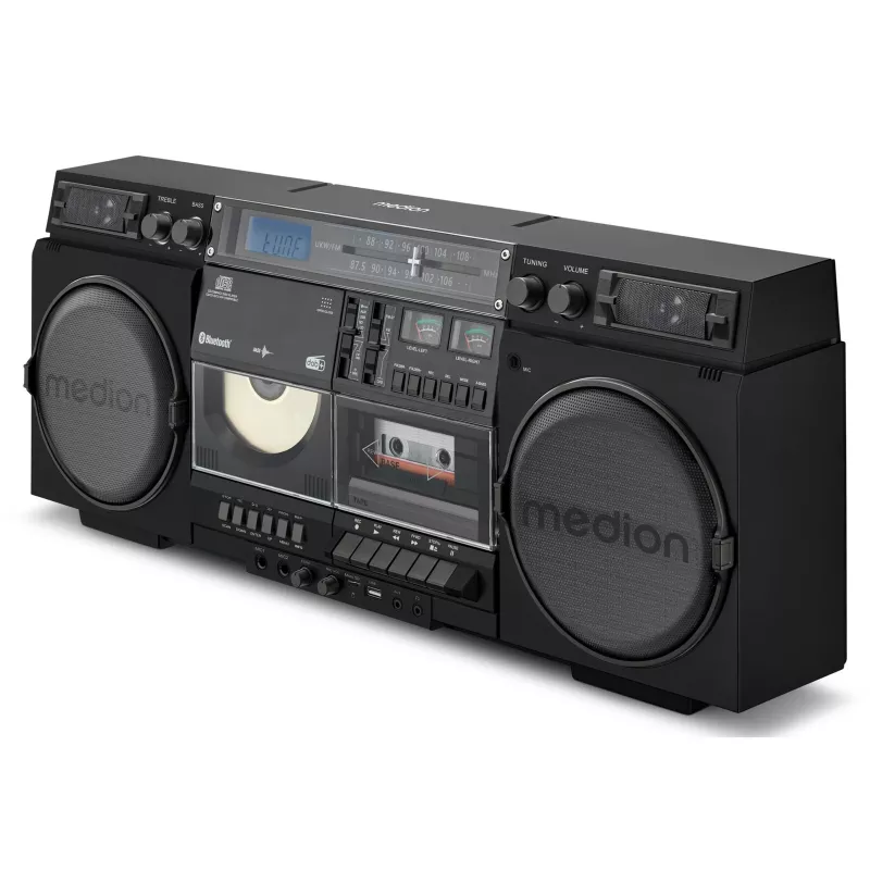 Muzikinė sistema MEDION LIFE P66538 — 20 W, 2 krypčių garsiakalbiai, DAB+/FM/PLL, Bluetooth, LCD ekranas, juoda