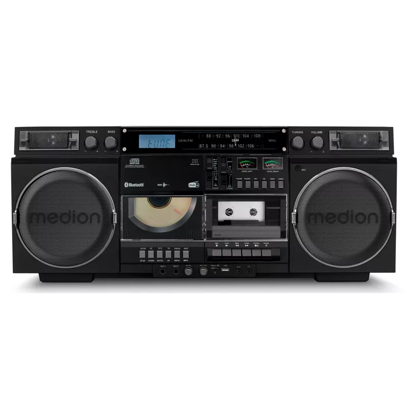 Muzikinė sistema MEDION LIFE P66538 — 20 W, 2 krypčių garsiakalbiai, DAB+/FM/PLL, Bluetooth, LCD ekranas, juoda
