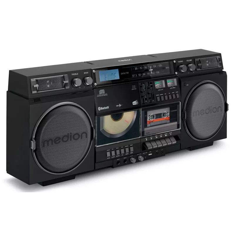 Muzikinė sistema MEDION LIFE P66538 — 20 W, 2 krypčių garsiakalbiai, DAB+/FM/PLL, Bluetooth, LCD ekranas, juoda