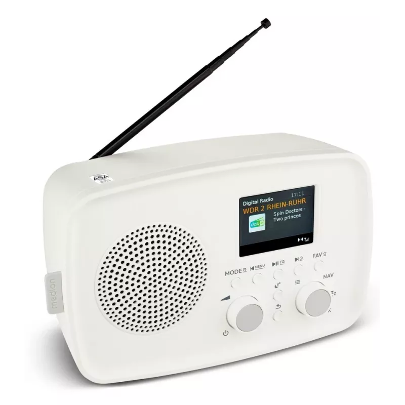 Asmeninis radijas MEDION MD89288 — DAB+ / FM, 5 W RMS, TFT 6,1 cm (2,4 colio), baltas, kintamoji srovė 100–240 V