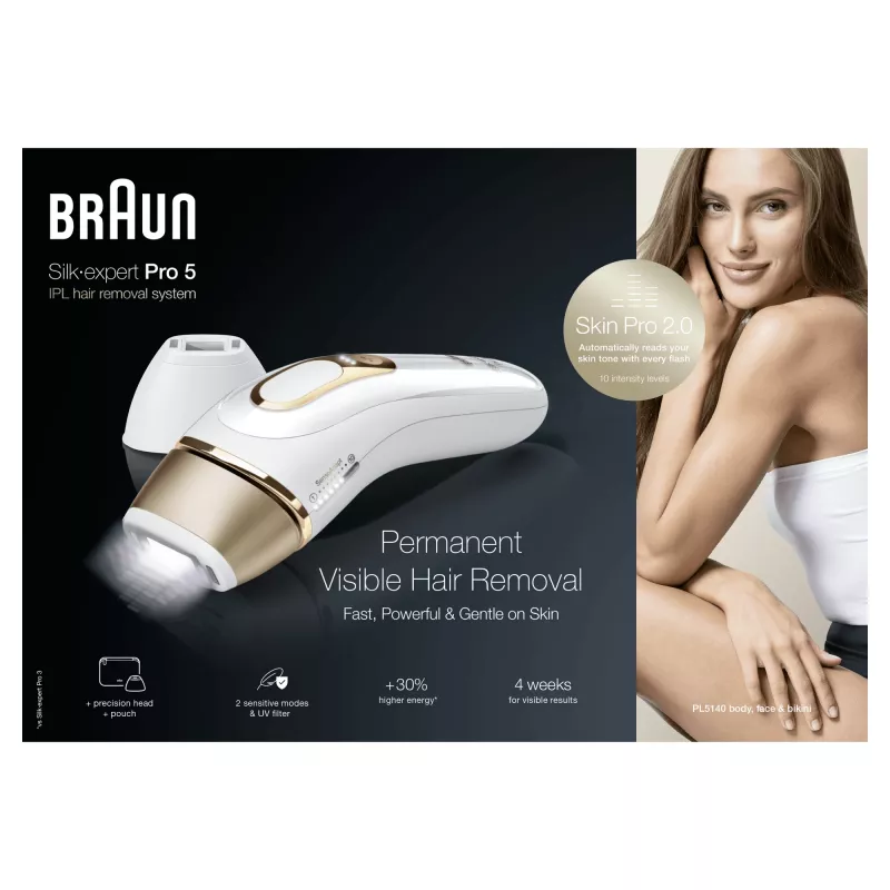 Braun Silk-expert Pro Silk·expert Pro 5 PL5140 Intensyvi impulsinė šviesa (IPL) Auksinė, Balta
