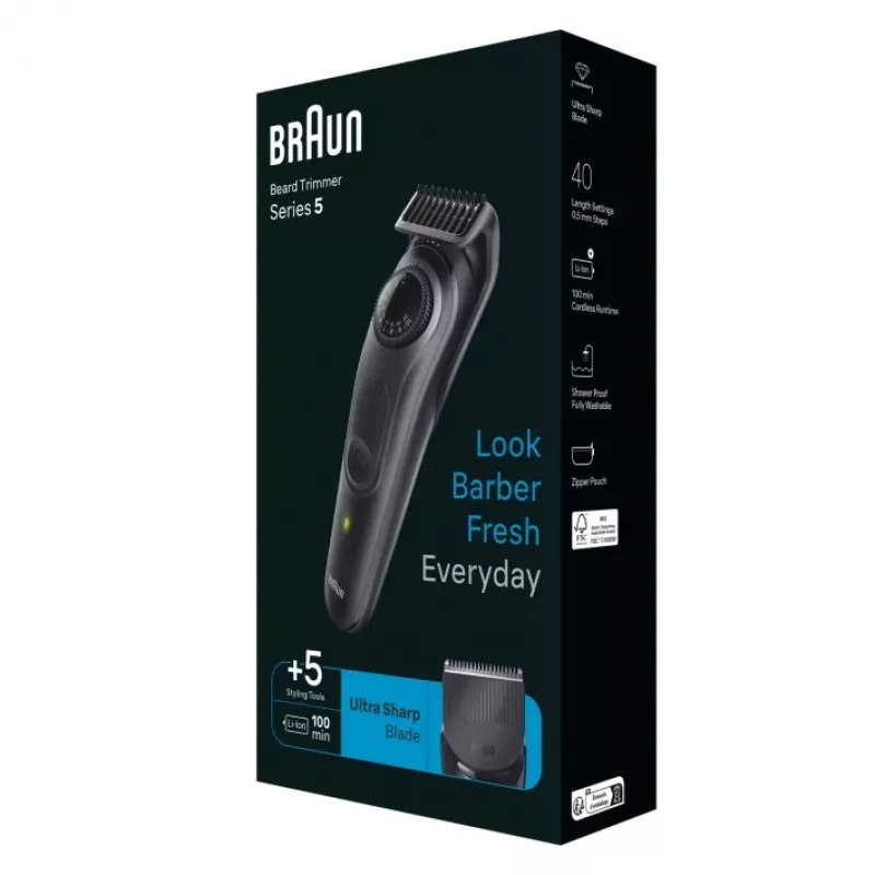 Braun BeardTrimmer 5 BT5420 barzdaskutė Baterija 40 2 cm Juoda