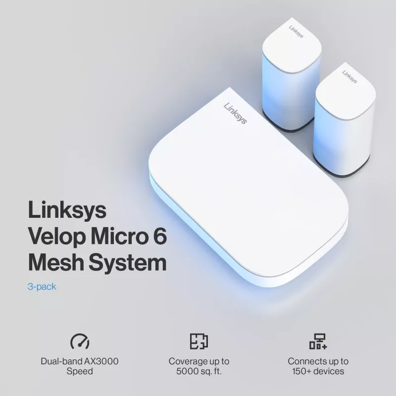 Linksys Velop Micro 6 Mesh System – Dual-Band WiFi 6 AX3000 (3 vnt.)