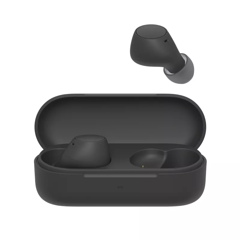 Ausinės Sony WF-C510 – belaidės į ausis įdedamos ausinės, Bluetooth 5.3, IPX4, 6 mm garsiakalbiai, 22 val. baterijos veikimo laikas (su dėklu) – juodos