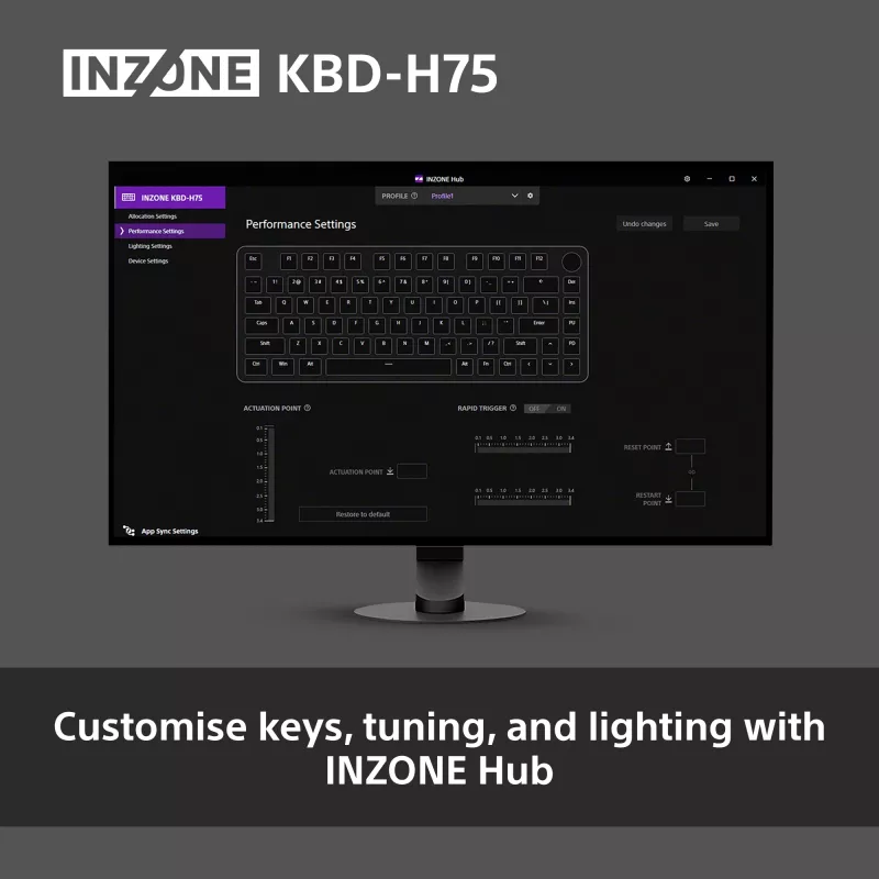 Klaviatūra Sony INZONE KBD-H75 75% laidinė USB magnetiniai-mechaniniai jungikliai QWERTY US International RGB juoda