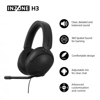 Laidinės ant ausų dedamos ausinės Sony INZONE H3 — juodos, modelis MDRG300B.CE7