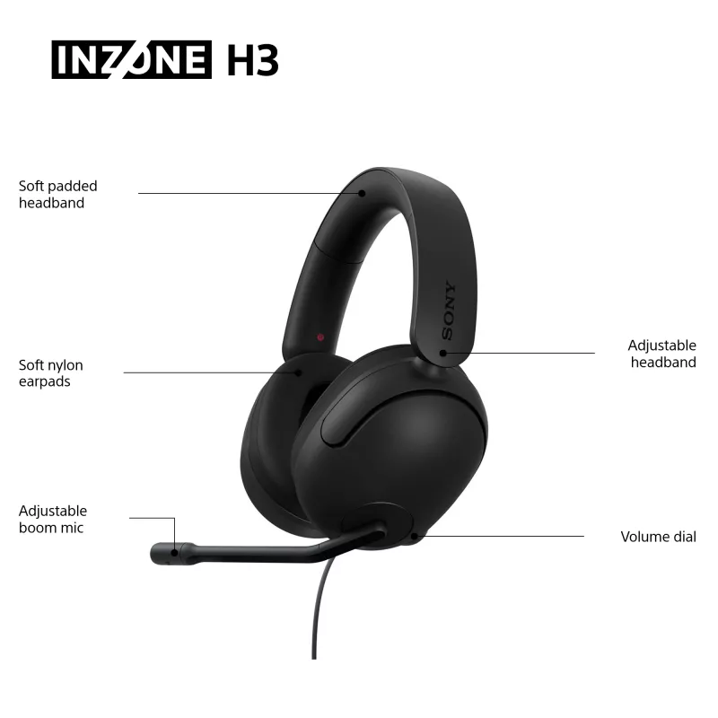 Laidinės ant ausų dedamos ausinės Sony INZONE H3 — juodos, modelis MDRG300B.CE7