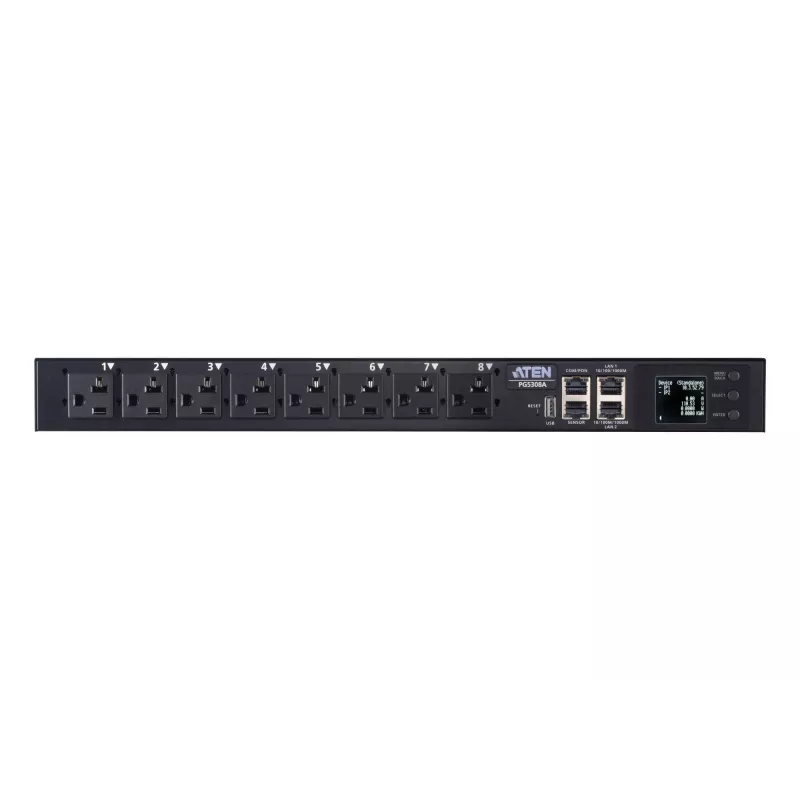 ATEN 32A 8 lizdų 1U matuojamas eco PDU, matuojamas, 1U, juodas, LCD, 8 kintamosios srovės lizdai, C13 jungtis, C19 jungtis