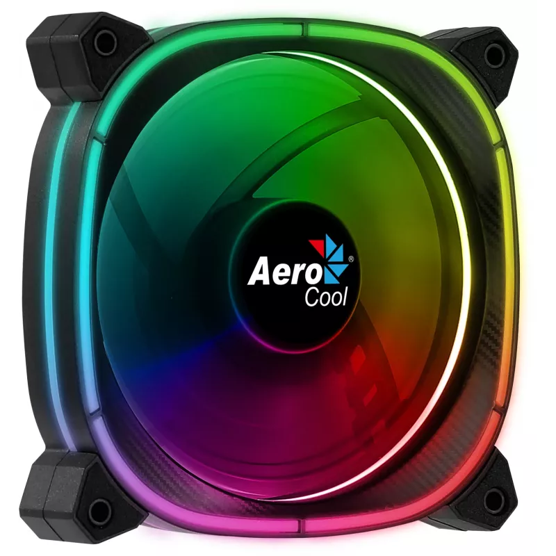 Aerocool ASTRO12 PC ventiliatorius 12cm LED RGB antivibracinis 6 kontaktų juodas