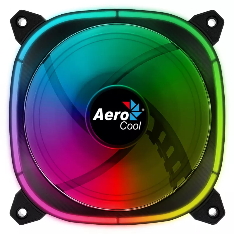 Aerocool ASTRO12 PC ventiliatorius 12cm LED RGB antivibracinis 6 kontaktų juodas