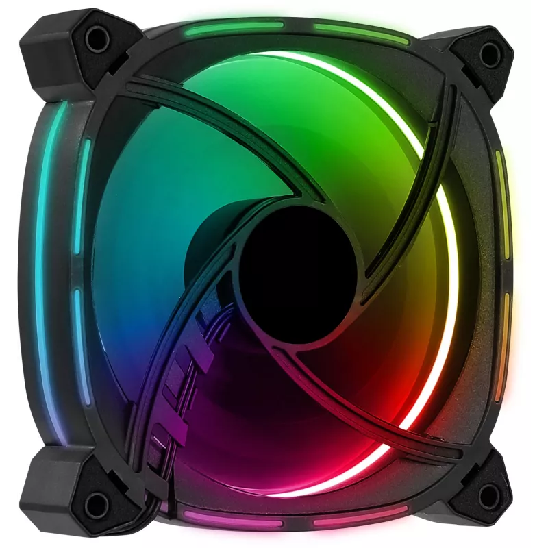 Aerocool ASTRO12 PC ventiliatorius 12cm LED RGB antivibracinis 6 kontaktų juodas