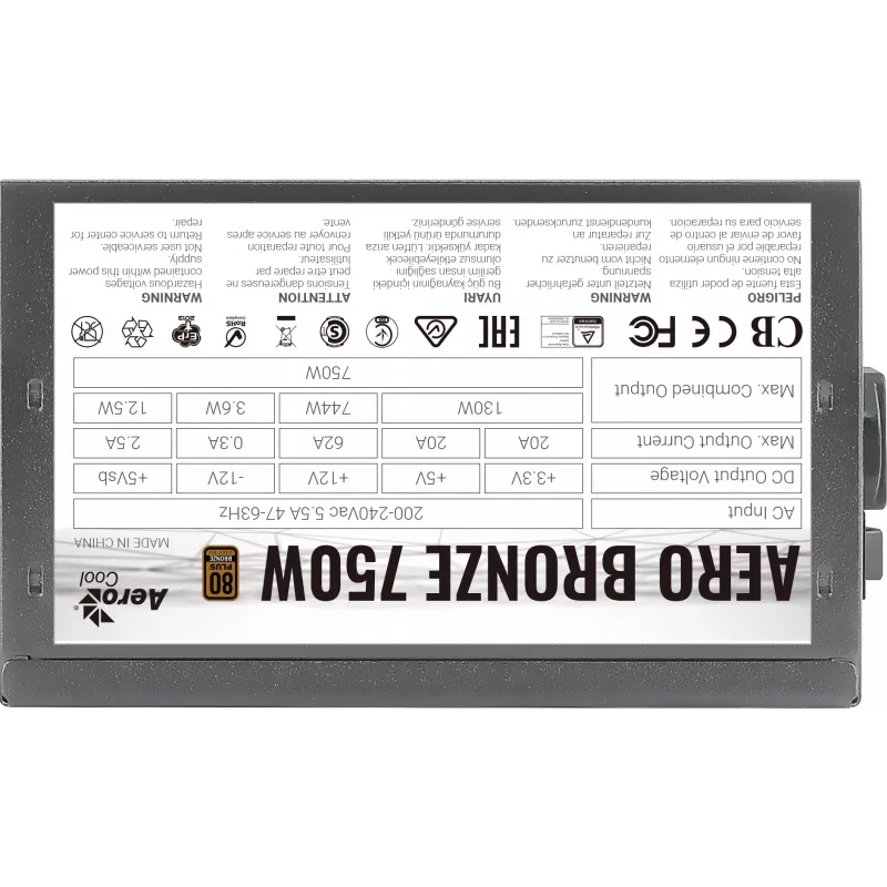 Maitinimo blokas AEROCOOL AEROB750 750W 80 PLUS Bronze nemodulinis 230V tylusis juodas