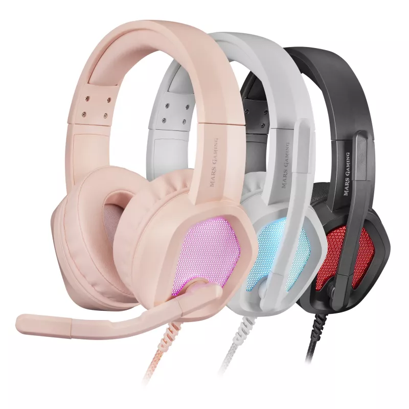 Mars Gaming MH320 ausinės su mikrofonu, laidinės, ant galvos, USB A tipo jungtis, rožinės spalvos