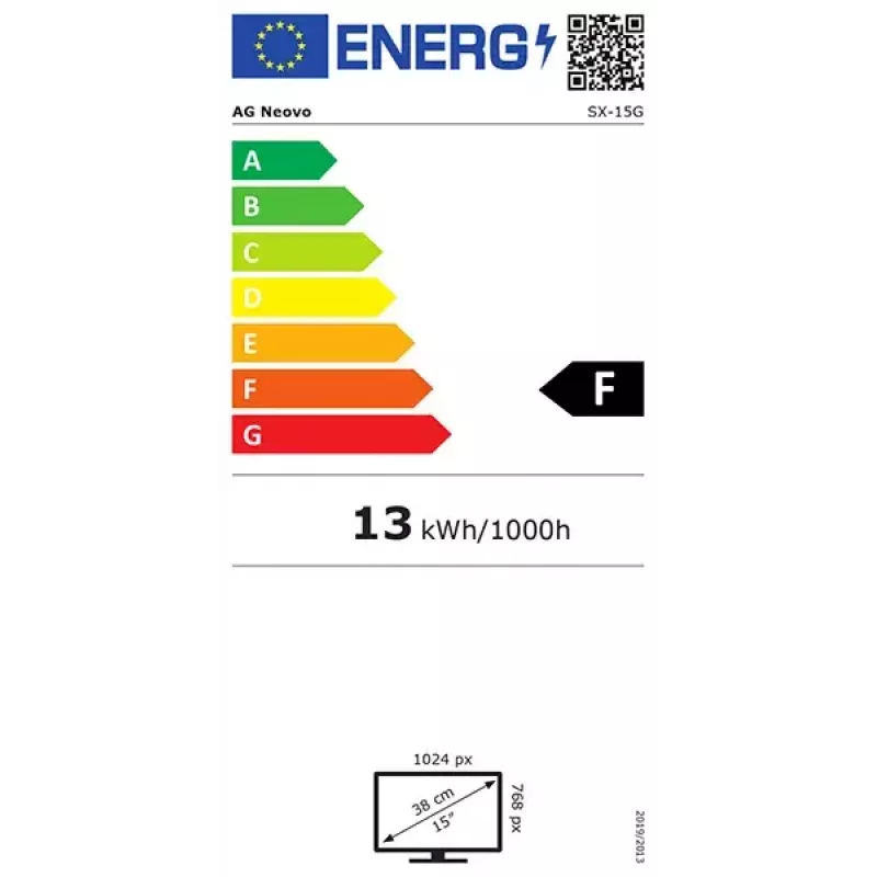 CCTV monitorius AG Neovo SX-15G 15 colių (38,1 cm) TFT 1024×768, 2 W garsiakalbiai, Kensington užraktas, VESA 75/100, išorinis nuolatinės srovės maitinimas