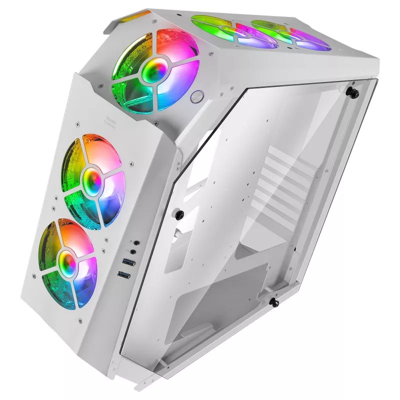 Mars Gaming MC51W baltas PC žaidimams ATX dvigubo grūdinto stiklo korpusas su 5x RGB 12 cm ventiliatoriais