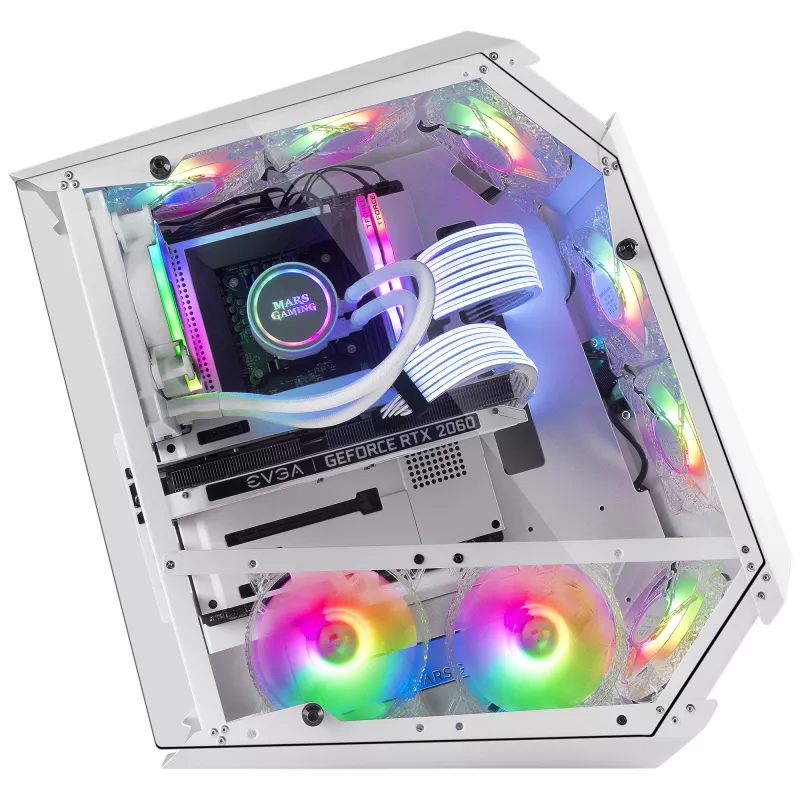 Mars Gaming MC51W baltas PC žaidimams ATX dvigubo grūdinto stiklo korpusas su 5x RGB 12 cm ventiliatoriais