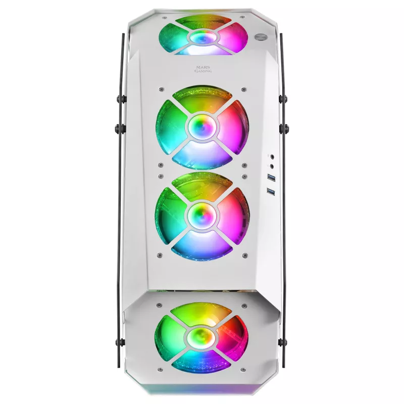 Mars Gaming MC51W baltas PC žaidimams ATX dvigubo grūdinto stiklo korpusas su 5x RGB 12 cm ventiliatoriais