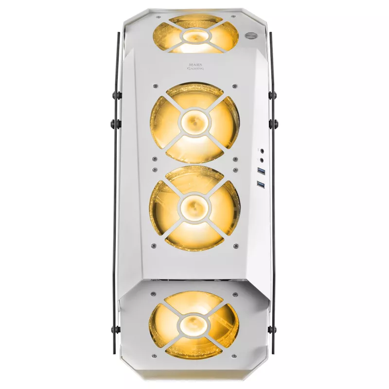 Mars Gaming MC51W baltas PC žaidimams ATX dvigubo grūdinto stiklo korpusas su 5x RGB 12 cm ventiliatoriais
