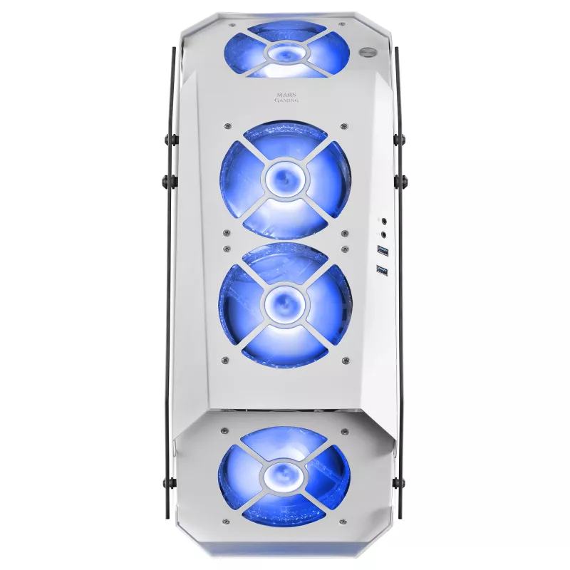 Mars Gaming MC51W baltas PC žaidimams ATX dvigubo grūdinto stiklo korpusas su 5x RGB 12 cm ventiliatoriais