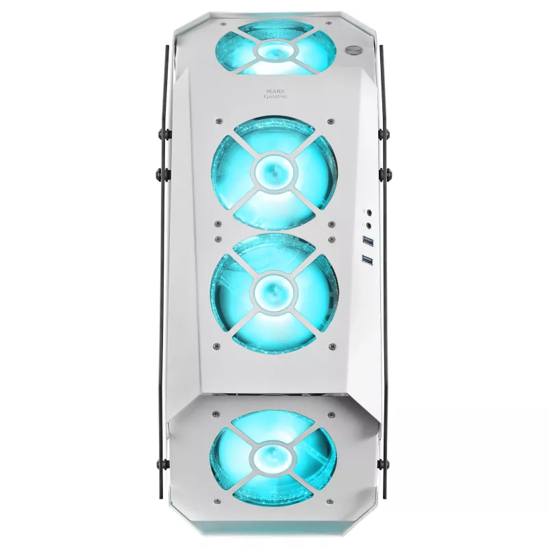 Mars Gaming MC51W baltas PC žaidimams ATX dvigubo grūdinto stiklo korpusas su 5x RGB 12 cm ventiliatoriais