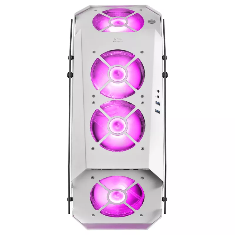 Mars Gaming MC51W baltas PC žaidimams ATX dvigubo grūdinto stiklo korpusas su 5x RGB 12 cm ventiliatoriais