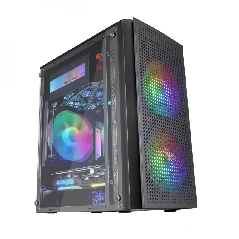 Mars Gaming MC300 Micro ATX grūdinto stiklo PC korpusas su 3x FRGB ventiliatoriais, juodas