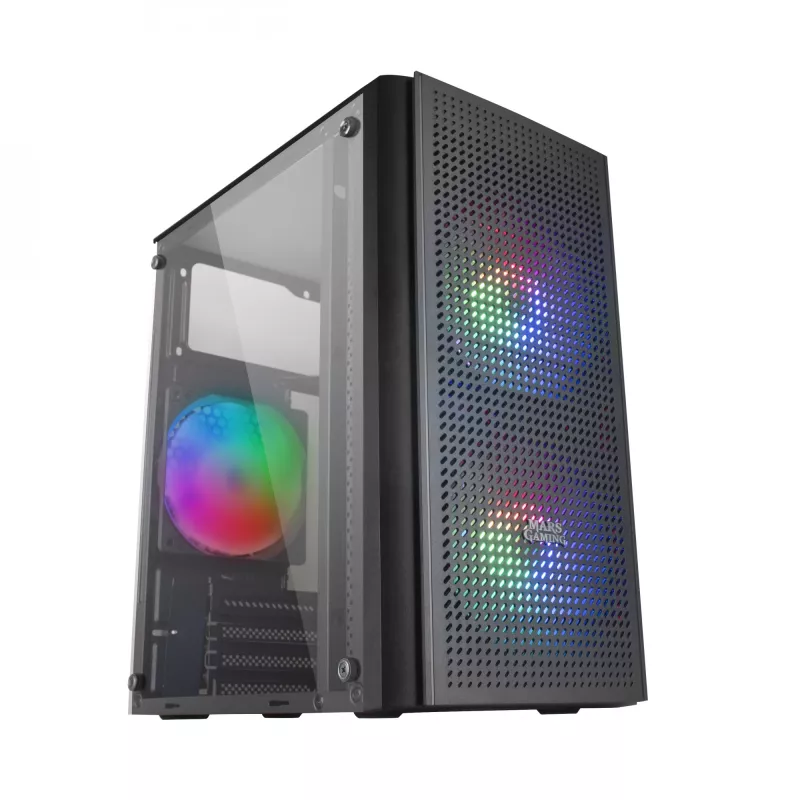 Mars Gaming MC300 Micro ATX grūdinto stiklo PC korpusas su 3x FRGB ventiliatoriais, juodas