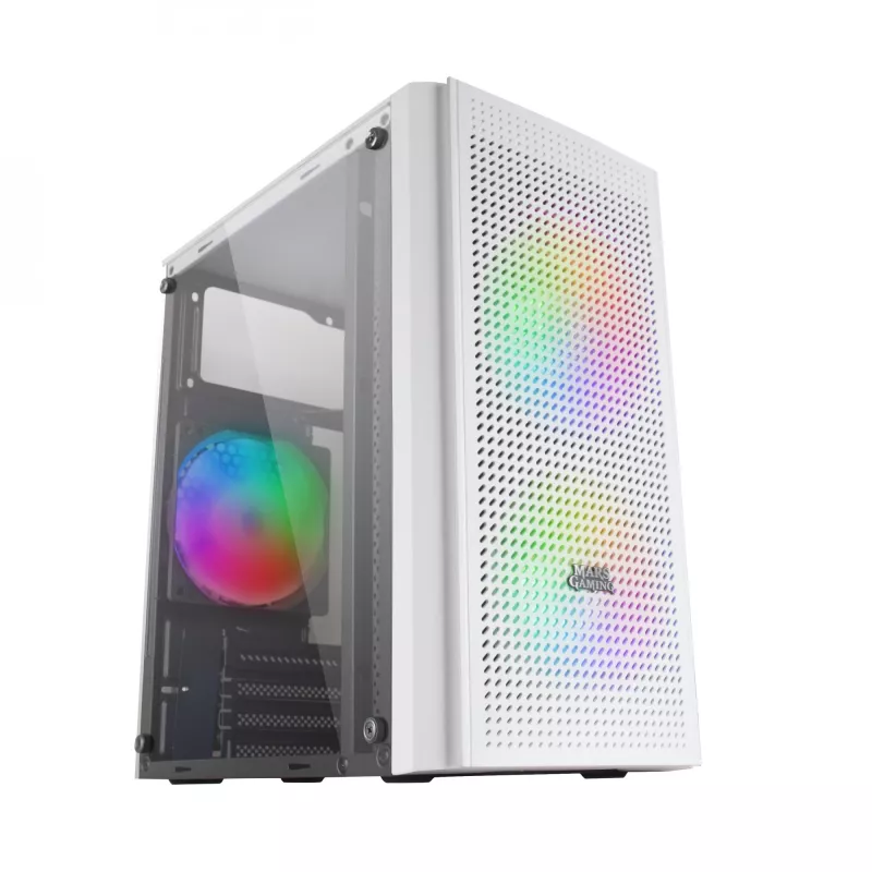Mars Gaming MC300W Micro ATX grūdinto stiklo kompiuterio korpusas su 3x FrGB ventiliatoriumi, baltas