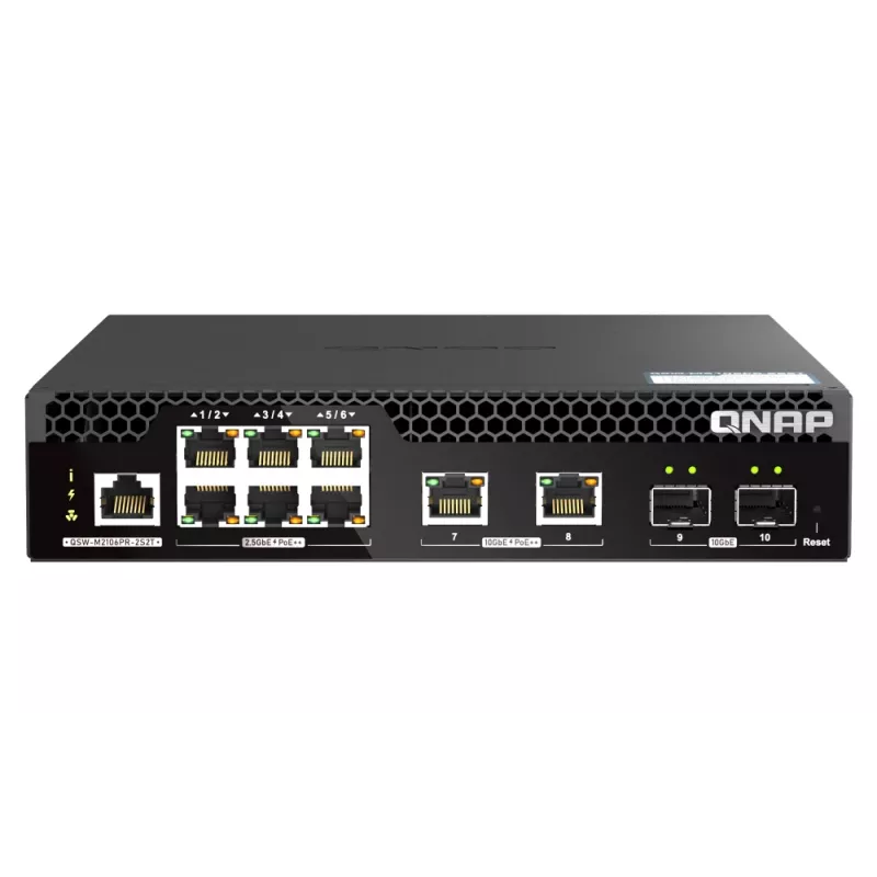 QNAP QSW-M2106PR-2S2T tinklo komutatorius valdomas L2 10G Ethernet (100/1000/10000) maitinimas per Ethernet (PoE) 1U juodas