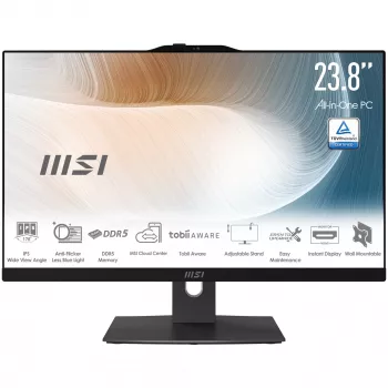 MSI Modern AM242TP 1M-1227EU Intel Core 5 120U 60.5 cm (23.8 col.) 1920 x 1080 pikselių lietimui jautrus „viskas viename“ kompiuteris 8 GB DDR5-SDRAM 512 GB SSD Windows 11 Pro Wi-Fi 6E (802.11ax) juodas