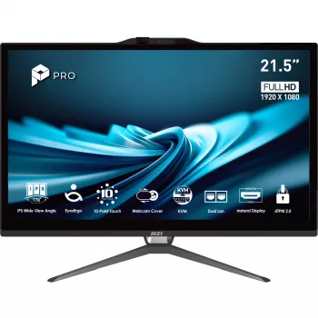 MSI Pro AP222T 14MA-613EU Intel® Core™ i3 i3-14100 54,6 cm (21,5 colio) 1920 x 1080 pikselių jutiklinis ekranas „Viskas viename“ kompiuteris 8 GB DDR4-SDRAM 512 GB SSD Windows 11 Home Wi-Fi 5 (802.11ac) juodas