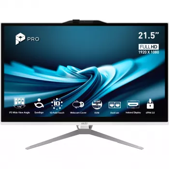 „All-in-One“ kompiuteris MSI Pro AP222T 14M-623EU — 21,5 colio Full HD IPS jutiklinis ekranas, Intel Pentium G7400, 8 GB RAM, 128 GB SSD, Windows 11 Pro, baltas