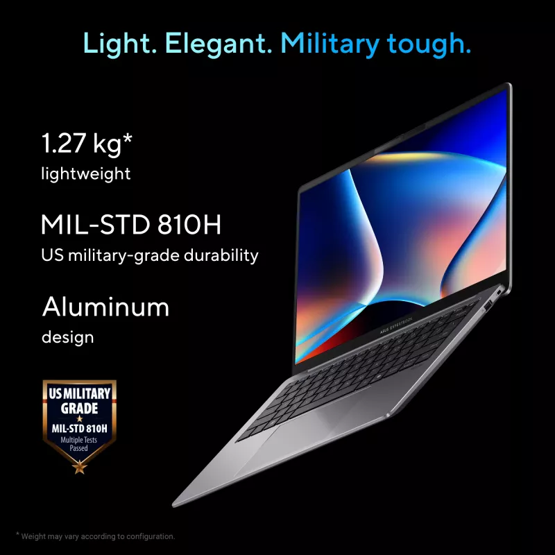 ASUS ExpertBook P5 P5405CSA-NZ0174X Intel Core Ultra 5 226V nešiojamasis kompiuteris 35.6 cm (14 colių) WQXGA 16 GB LPDDR5x-SDRAM 512 GB SSD Wi-Fi 6E (802.11ax) Windows 11 Pro US International pilkas
