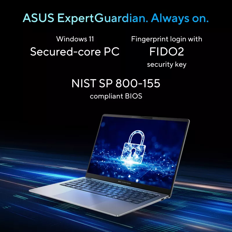 ASUS ExpertBook P5 P5405CSA-NZ0195X „Intel Core Ultra 7 258V“ nešiojamasis kompiuteris 35,6 cm (14 colių) WQXGA 32 GB LPDDR5x-SDRAM 1 TB SSD „Wi-Fi 6E“ (802.11ax) „Windows 11 Pro“ US International pilka