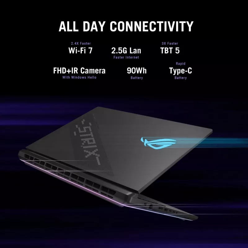 ASUS ROG Strix SCAR 18 G835LW-SA038W Intel Core Ultra 9 275HX nešiojamasis kompiuteris 45.7 cm (18 colių) WQXGA 64 GB DDR5-SDRAM 2 TB SSD NVIDIA GeForce RTX 5080 Wi-Fi 7 (802.11be) Windows 11 Home juoda