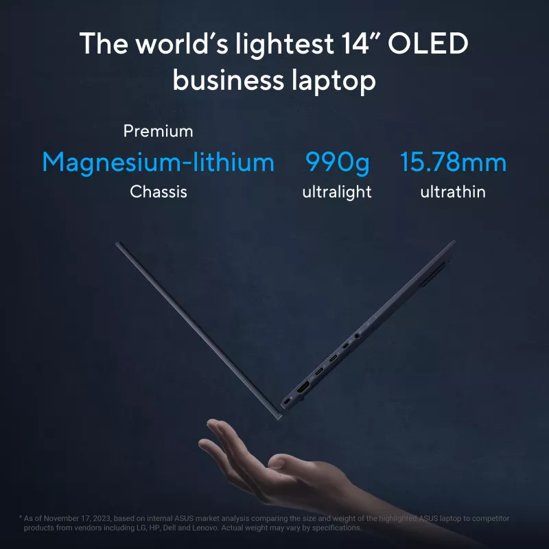 ASUS ExpertBook B9 OLED B9403CVAR-PP1678X Intel Core 7 150U Laptop 35.6 cm (14 inch) WQXGA+ 32 GB LPDDR5x-SDRAM 1 TB SSD Wi-Fi 6E (802.11ax) Windows 11 Pro German Juoda