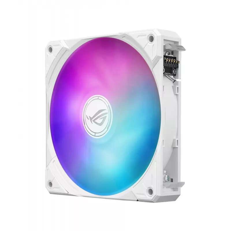 Viskas viename skysčio aušintuvas ASUS ROG Ryuo IV SLC 360 ARGB White Edition — 360 mm radiatorius, 3×120 mm ventiliatoriai, AMOLED ekranas, LGA 1700 palaikymas