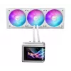 Viskas viename skysčio aušintuvas ASUS ROG Ryuo IV SLC 360 ARGB White Edition — 360 mm radiatorius, 3×120 mm ventiliatoriai, AMOLED ekranas, LGA 1700 palaikymas