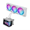 Viskas viename skysčio aušintuvas ASUS ROG Ryuo IV SLC 360 ARGB White Edition — 360 mm radiatorius, 3×120 mm ventiliatoriai, AMOLED ekranas, LGA 1700 palaikymas