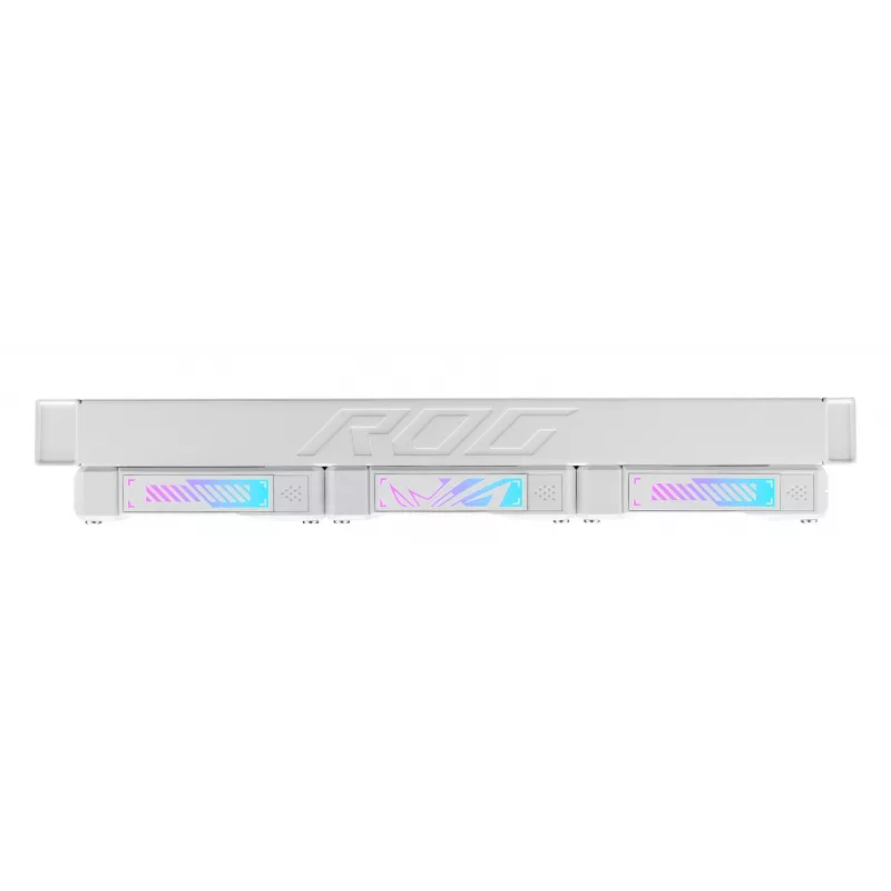 Viskas viename skysčio aušintuvas ASUS ROG Ryuo IV SLC 360 ARGB White Edition — 360 mm radiatorius, 3×120 mm ventiliatoriai, AMOLED ekranas, LGA 1700 palaikymas