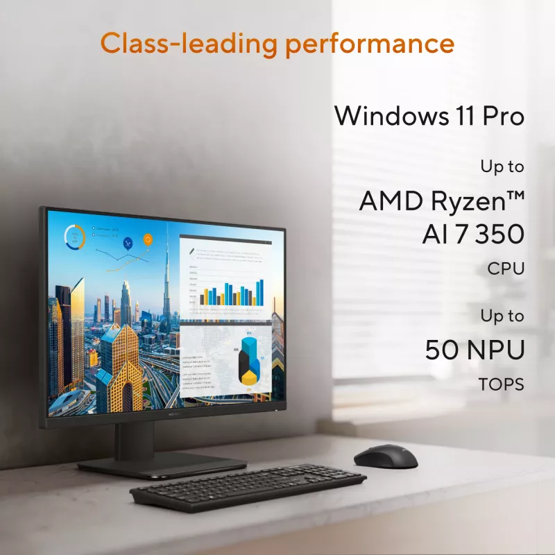 ASUS ExpertCenter P600 AiO PM640KA-BPC011X Copilot+ PC AMD Ryzen™ AI 5 330 60,5 cm (23,8 col.) 1920 x 1080 pikselių Viskas viename kompiuteris 16 GB DDR5-SDRAM 512 GB SSD Windows 11 Pro Wi-Fi 6 (802.11ax) Juoda