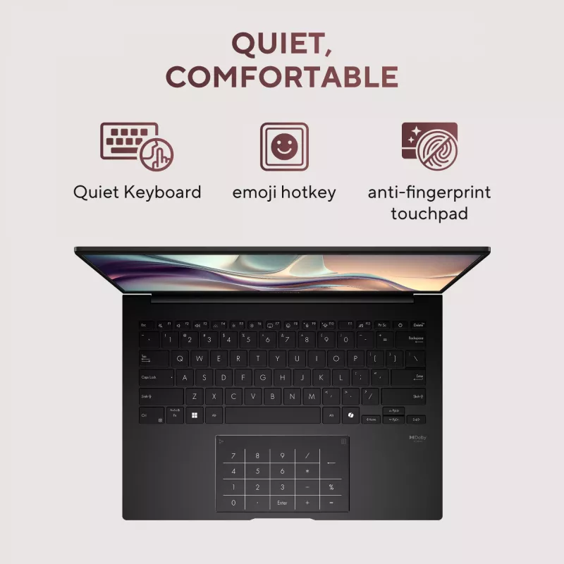 ASUS Zenbook 14 OLED UM3406GA-QD031W Copilot+ PC AMD Ryzen™ AI 7 445 Nešiojamasis kompiuteris 35.6 cm (14 col.) WUXGA 32 GB LPDDR5x-SDRAM 1 TB SSD Wi-Fi 6E (802.11ax) Windows 11 Home Olandų Juoda