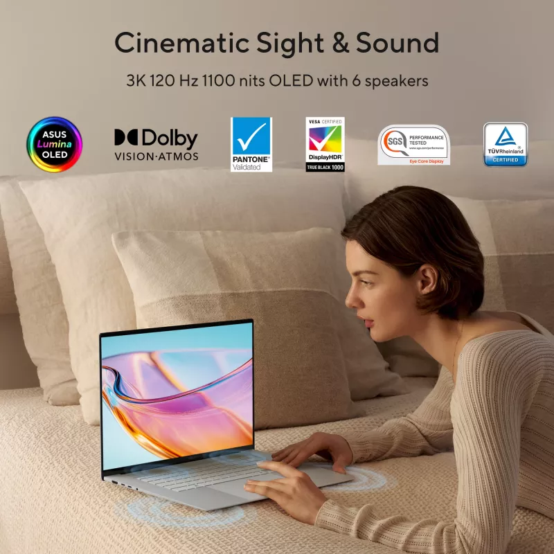 ASUS Zenbook S16 UM5606GA-SS180W Copilot+ PC AMD Ryzen AI 9 465 Nešiojamasis kompiuteris 40,6 cm (16 colių) 3K 32 GB LPDDR5x-SDRAM 1 TB SSD Wi-Fi 7 (802.11be) Windows 11 Home Olandiška pilka